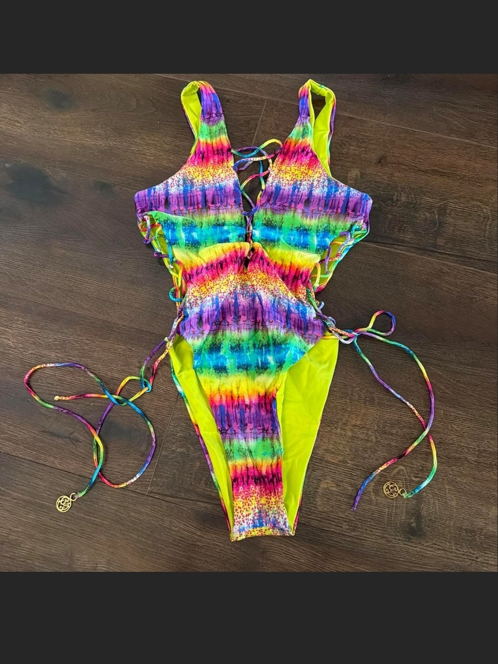 Luli Fama Neon Multicolor Tie-Dye Swimwear Top